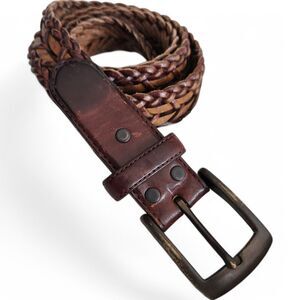 Brighton Brown Leather Woven Braided Y2K‎ Buckle Boho Belt size 38 Two Tones